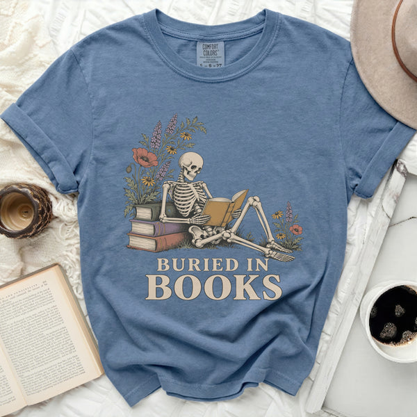 Buried In Books Tee in Blue Jean