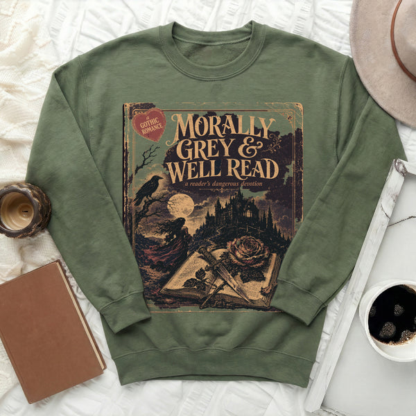 Morally Grey Gothic Sweatshirt in Military Green