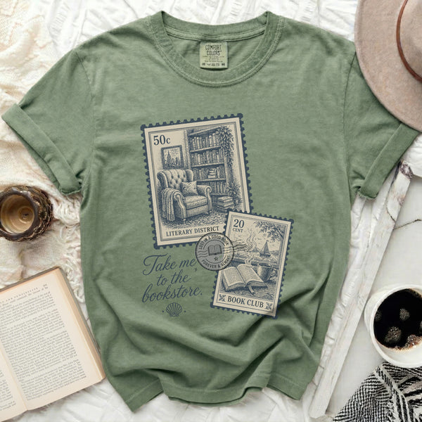 Literary District Stamp Tee in Moss