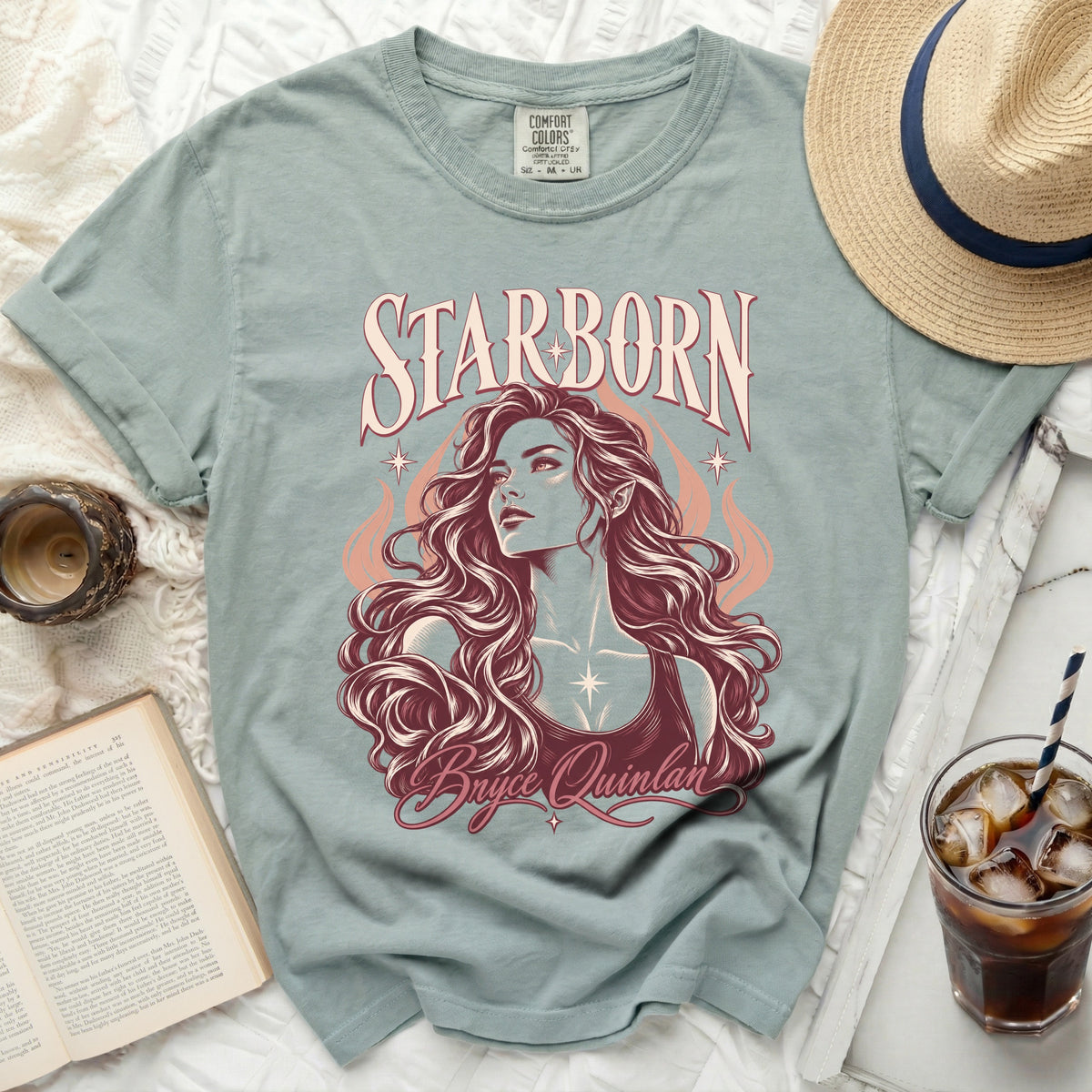 Light blue Comfort Colors t-shirt with "STARBORN Bryce Quinlan" graphic.