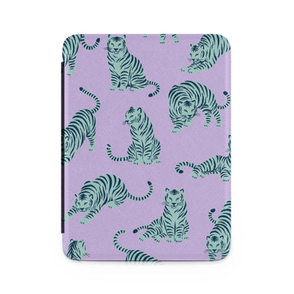 Light purple case with a repeating pattern of teal tigers in various poses.
