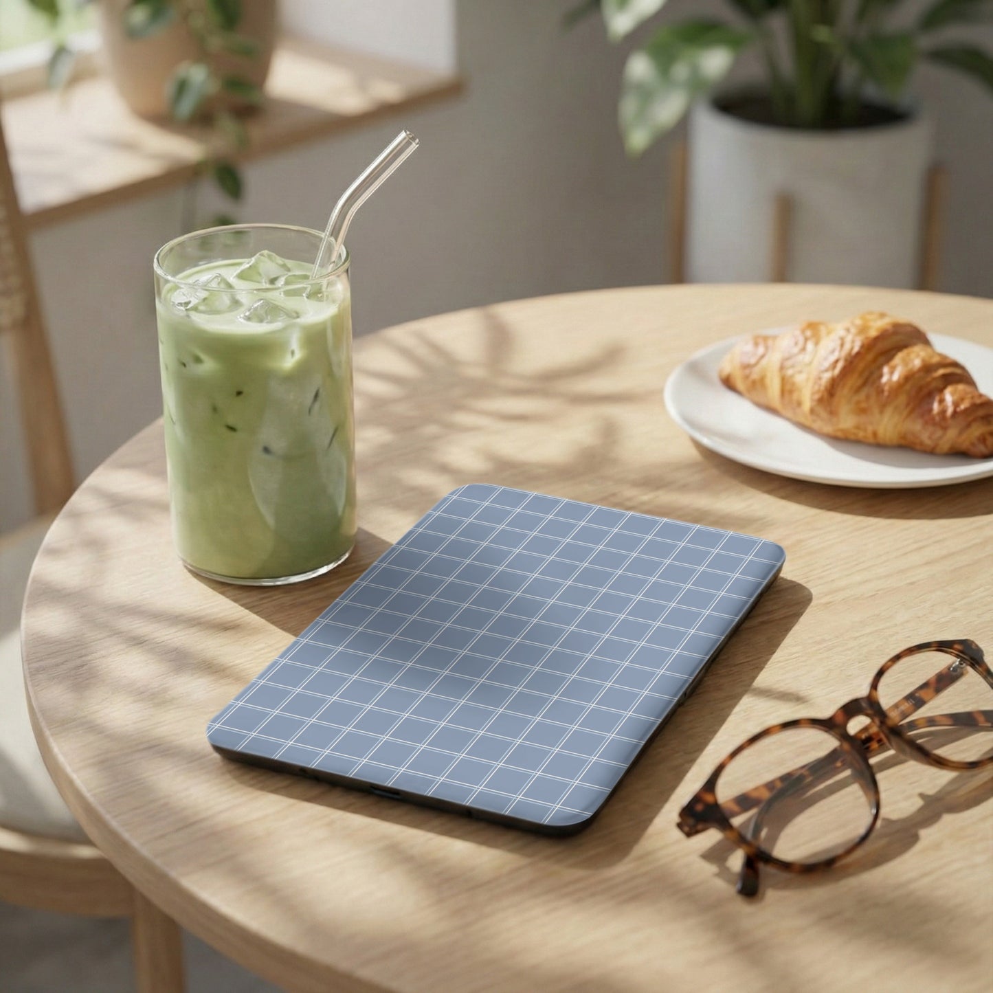Minimalist Blue Grid Pattern on Desk Mat Decor Product