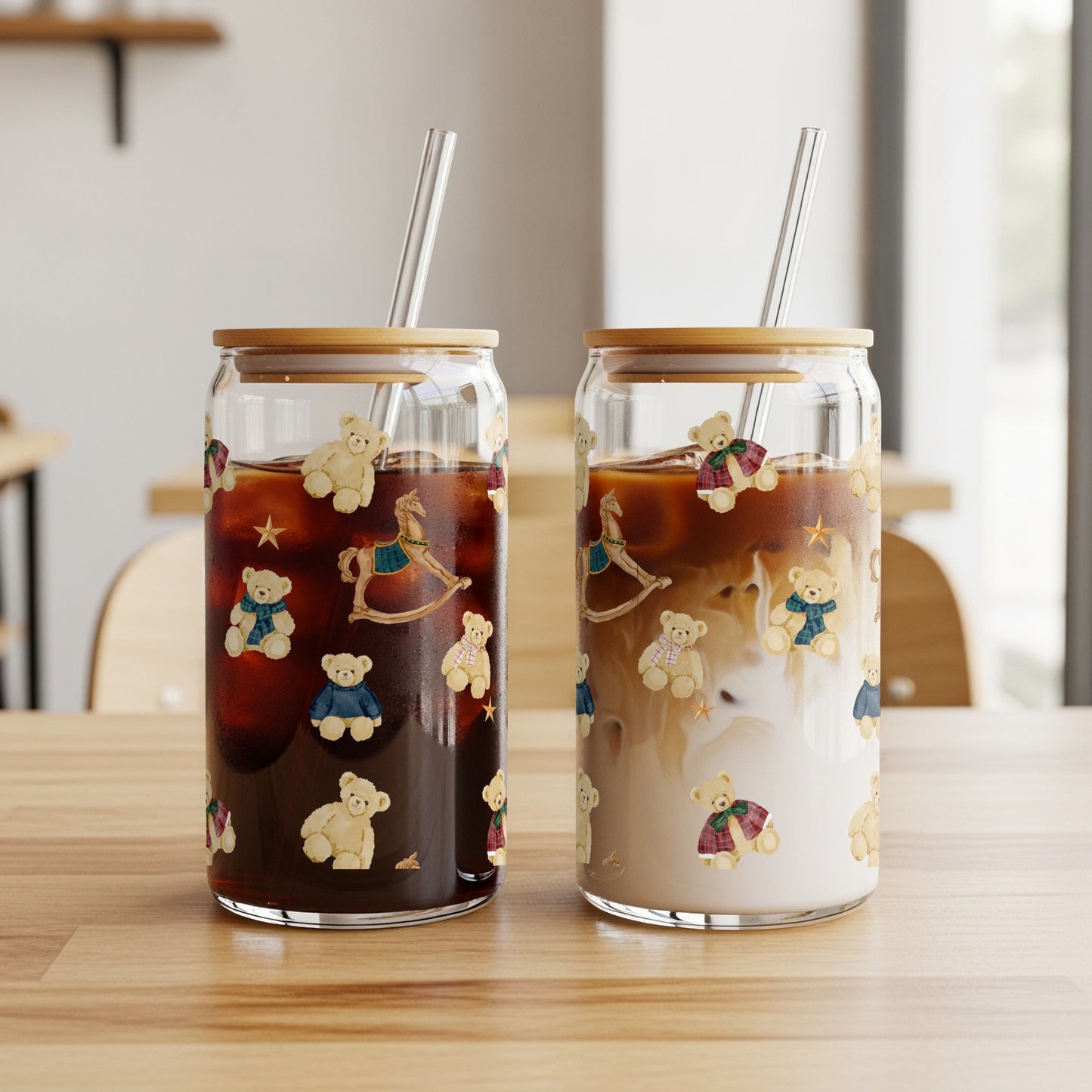 Cute Bear Themed Drinking Glasses with Lids Product