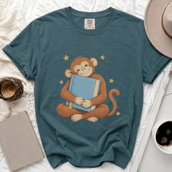 Bookish Monkey Tee in Blue Spruce