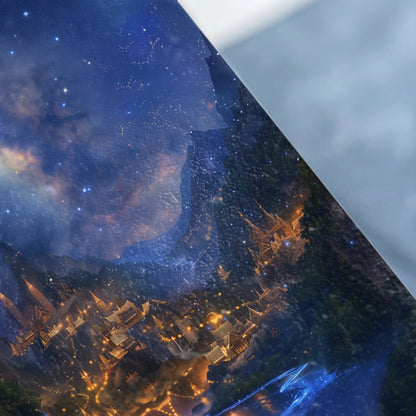 Starry night sky fantasy city mountain lights blue energy product type