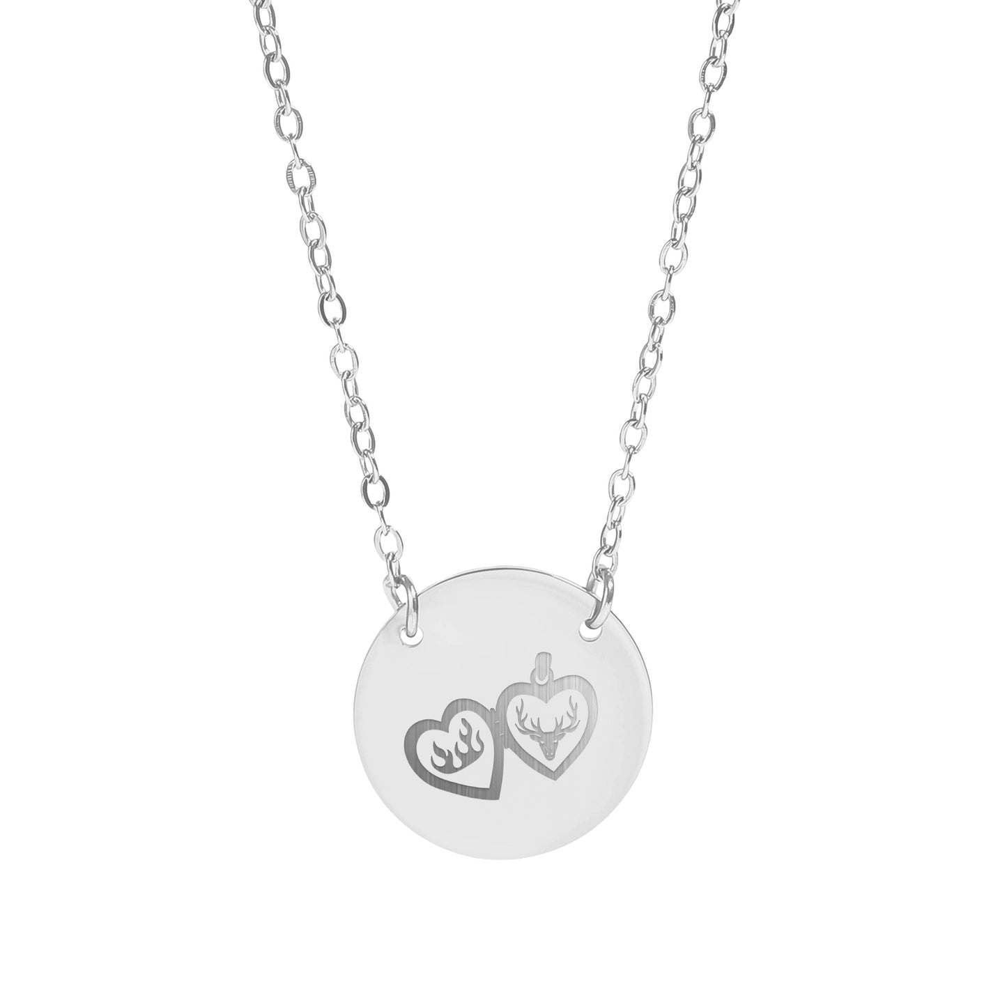 Double Heart Necklace with Antler Engraving Pendant