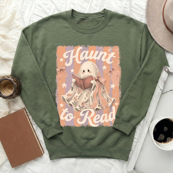 Vintage Ghost Haunt to Read Sweatshirt in Military Green