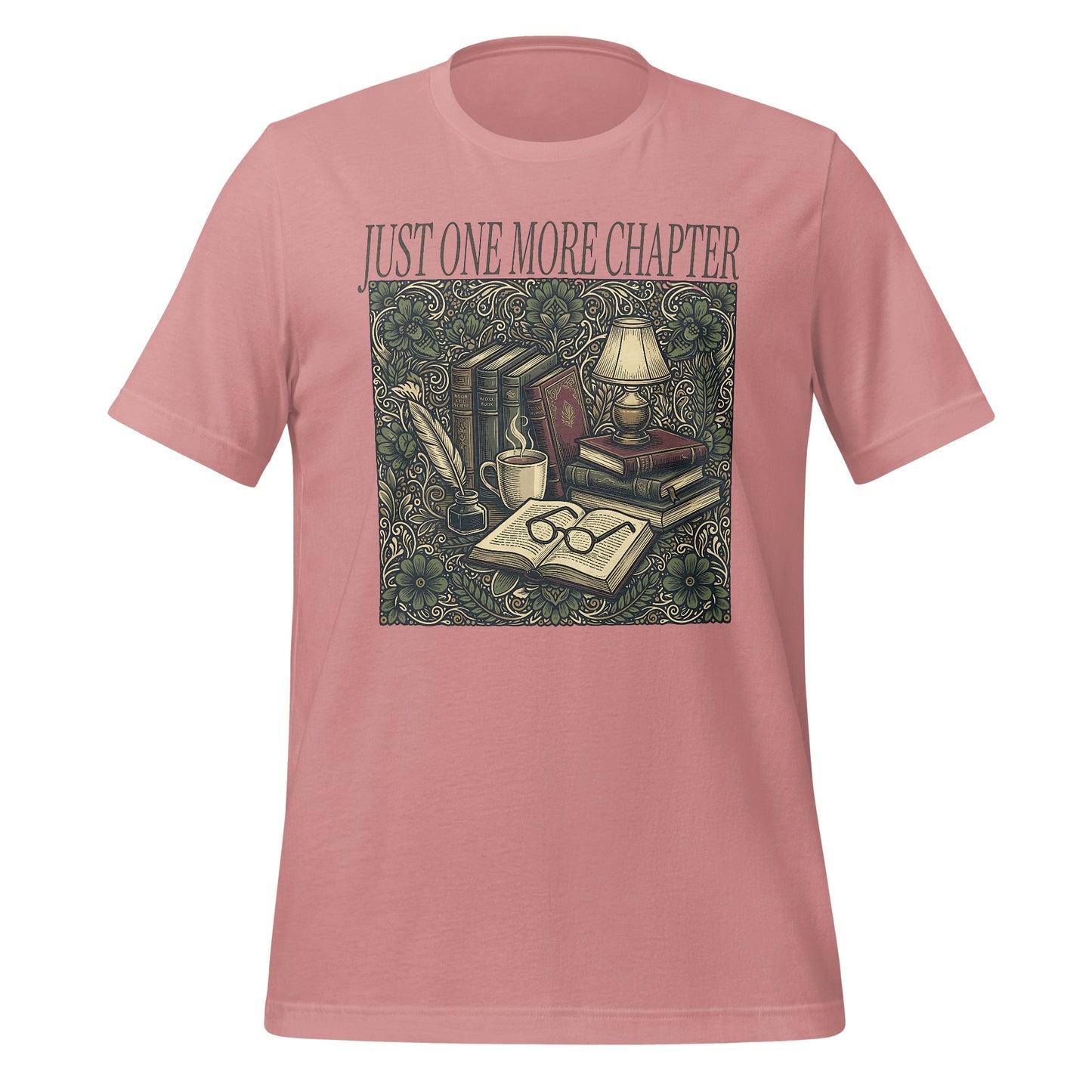 Just One More Chapter Shirt with Books and Lamp Design