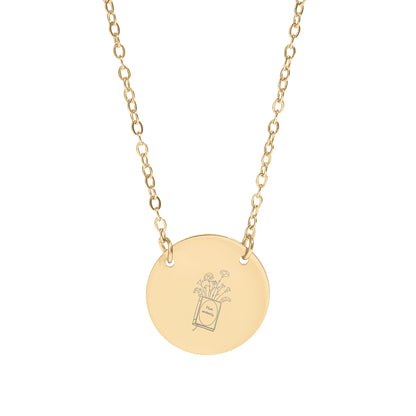 Elegant Round Pendant with Floral Engraving Necklace