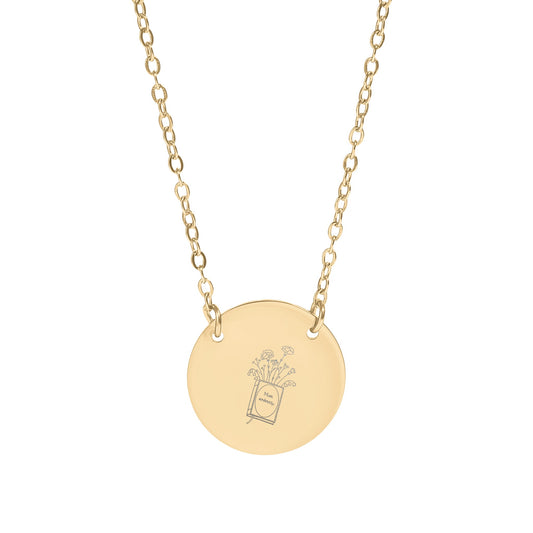 Elegant Round Pendant with Floral Engraving Necklace
