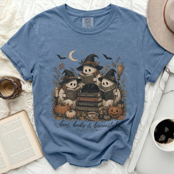 Boos & Books Tee in Blue Jean