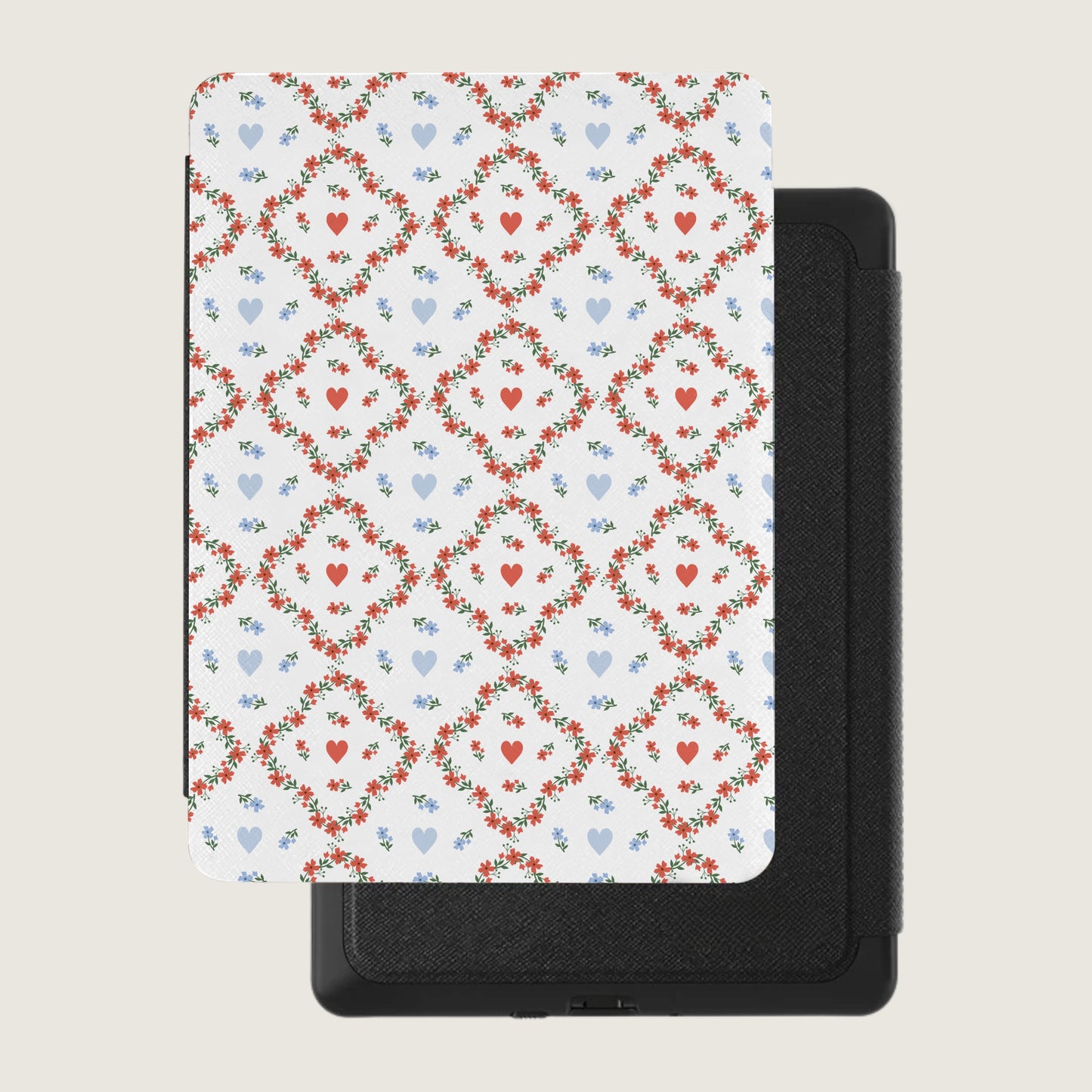 Red and Blue Hearts and Floral Pattern Device Cover