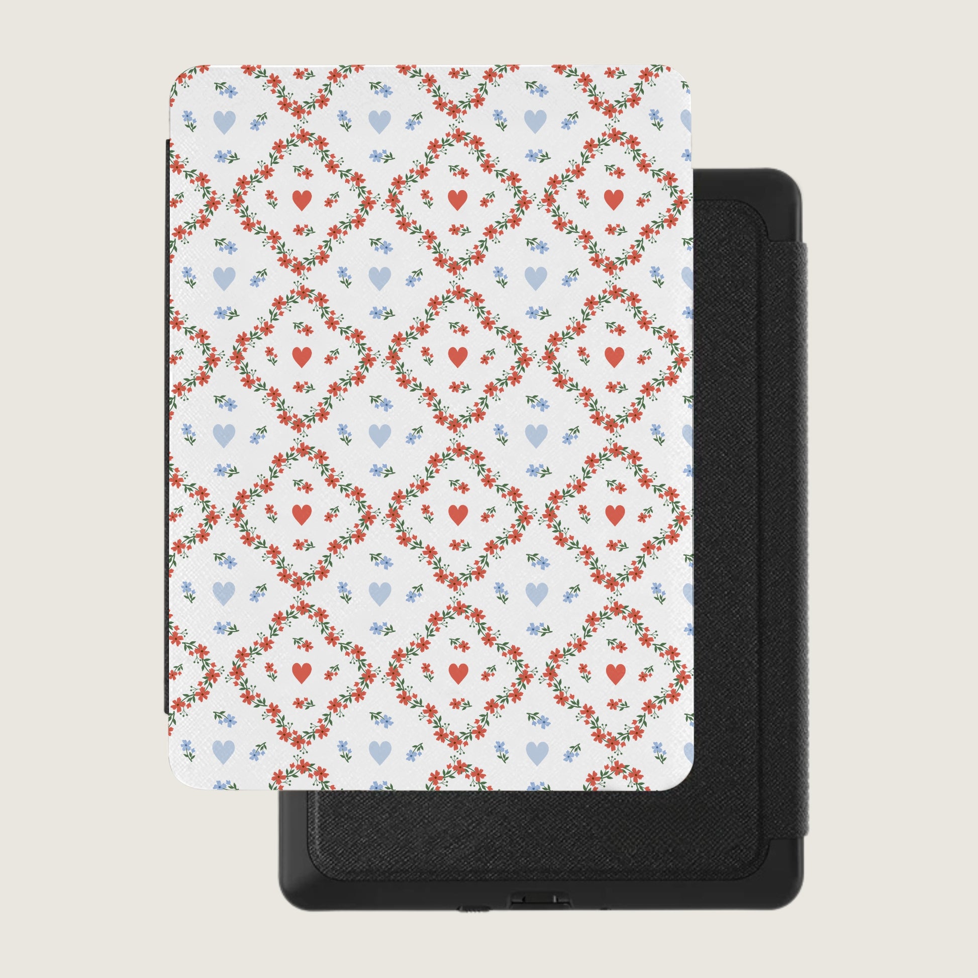 Red and Blue Hearts and Floral Pattern Device Cover
