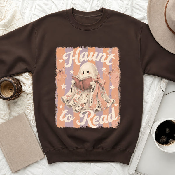 Vintage Ghost Haunt to Read Sweatshirt in Dark Chocolate