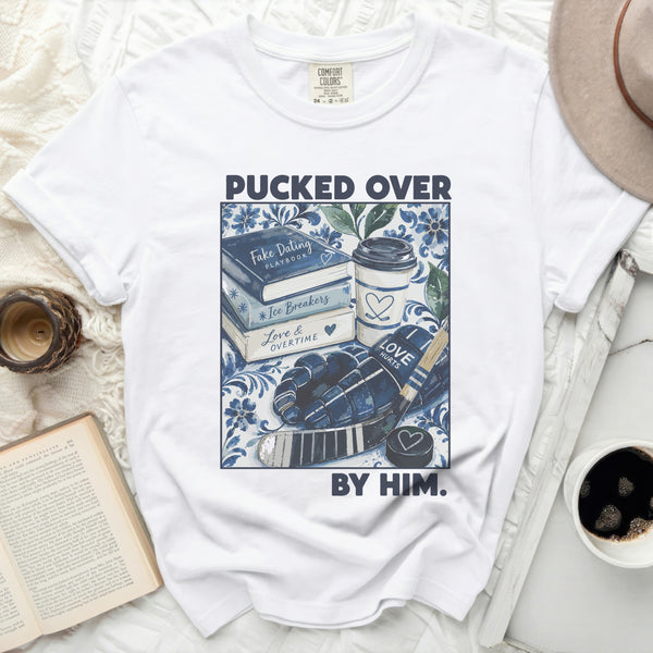 Pucked Over By Him Hockey Tee in White