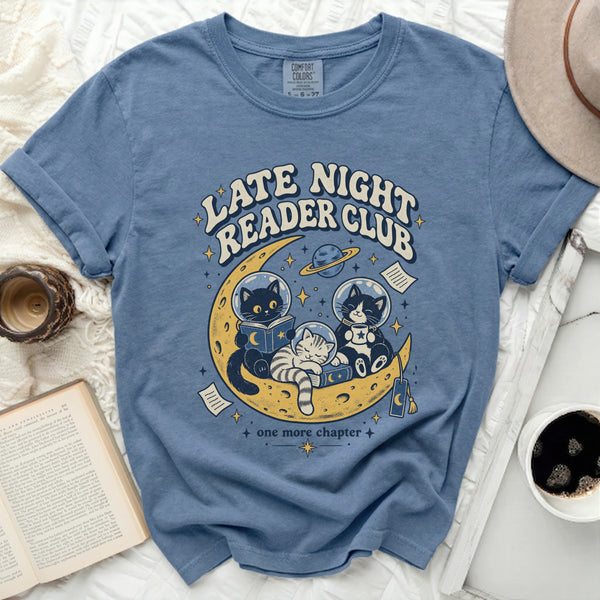 Late Night Reader Tee in Blue Jean