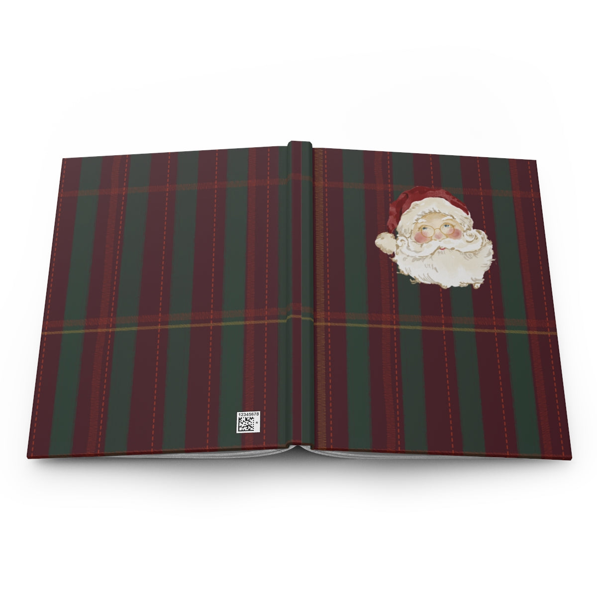 Festive Red and Green Plaid Santa Claus Hardcover Notebook