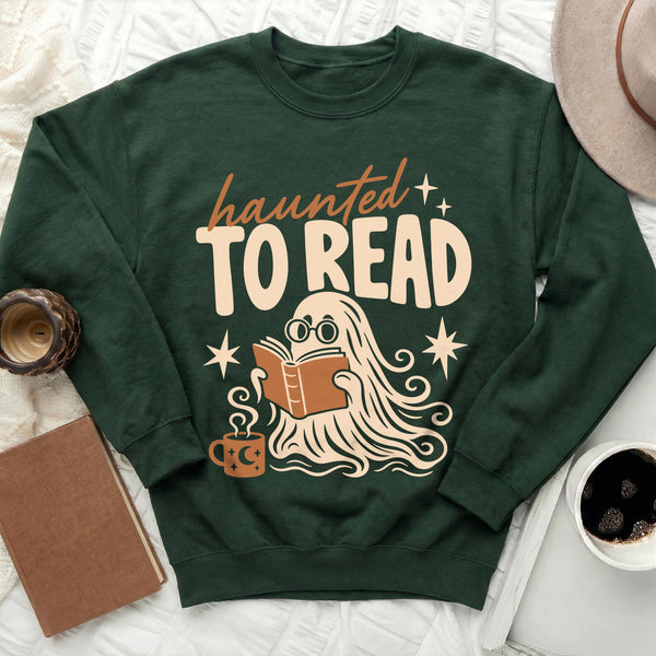 Haunted To Read Ghost Sweatshirt in Forest Green