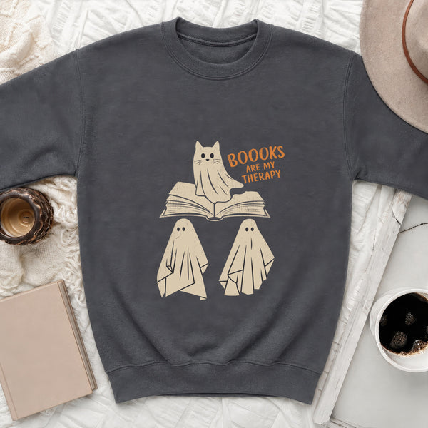 Booooks Therapy Sweatshirt in Dark Heather