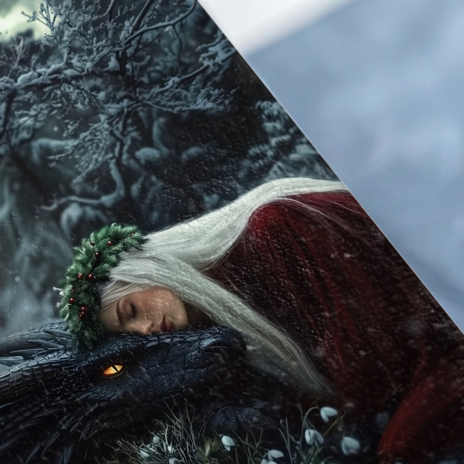 Winter Snow Dragon Sleeping Woman Fantasy Art product type