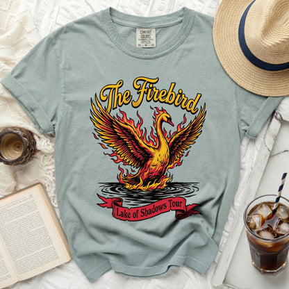 The Firebird graphic tee with a phoenix and "Lake of Shadows Tour" text.