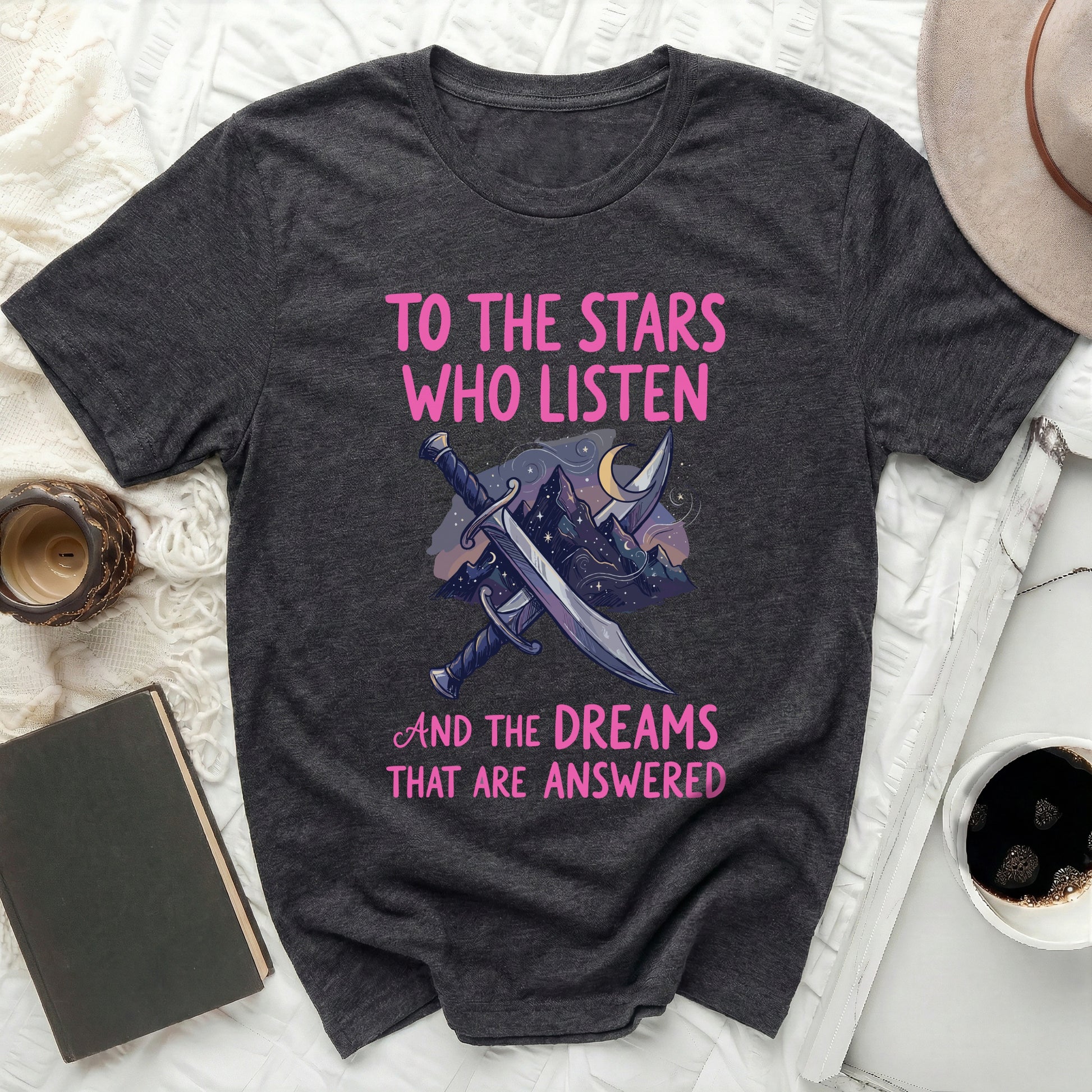 Stars Who Listen And Dreams That Are Answered T-shirt product type
Stars Listen Shirt
Dreams Answered Tee
Fantasy Graphic
Mystical Clothing
Night Sky Shirt
Mountain Landscape
Sword Illustration
Inspirational Quote
Celestial Theme
Aesthetic Top
Unique Design
Gift Idea
Dark Academia
Spiritual Journey
Whimsical Art
Adventure Theme
Magical Item
Indie Aesthetic
Bookish Style
Universe Inspired