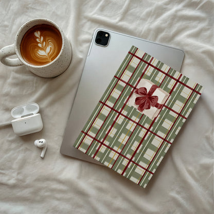 Stylish Plaid Design Notebook with Decorative Ribbon Cover