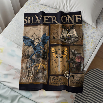 Silver One Wing Leader Sword and Dragon Illustration Blanket