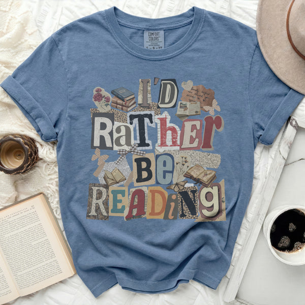I'd Rather Be Reading Collage Tee in Blue Jean