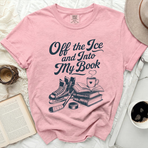 Off the Ice & Into My Book Hockey Reader Tee in Blossom