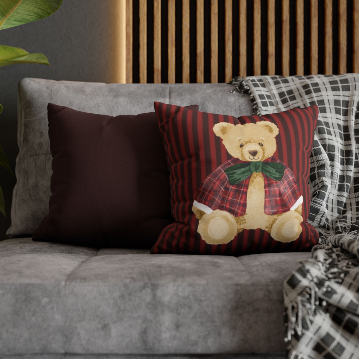 Cute Christmas Teddy Bear Themed Decorative Throw Pillow