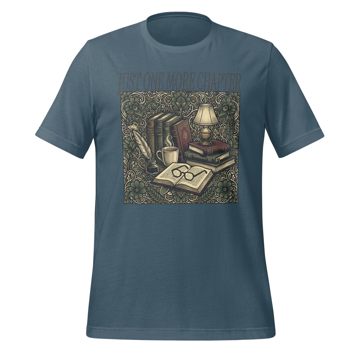 Just One More Chapter T-shirt with Vintage Books Design