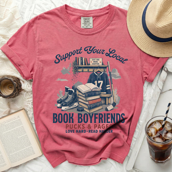 Local Book Boyfriends & Pucks Tee in Crunchberry