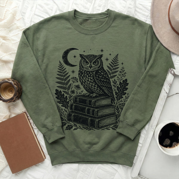 Enchanted Sage Owl Sweatshirt in Military Green