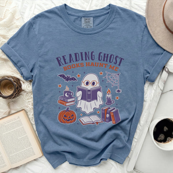 Reading Ghost Halloween Night Tee in Blue Jean