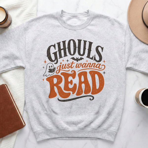 Ghouls Wanna Read Literary Sweatshirt in Ash