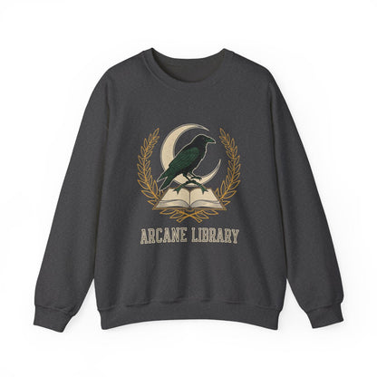 Arcane Library Sweatshirt with Artistic Raven Design
