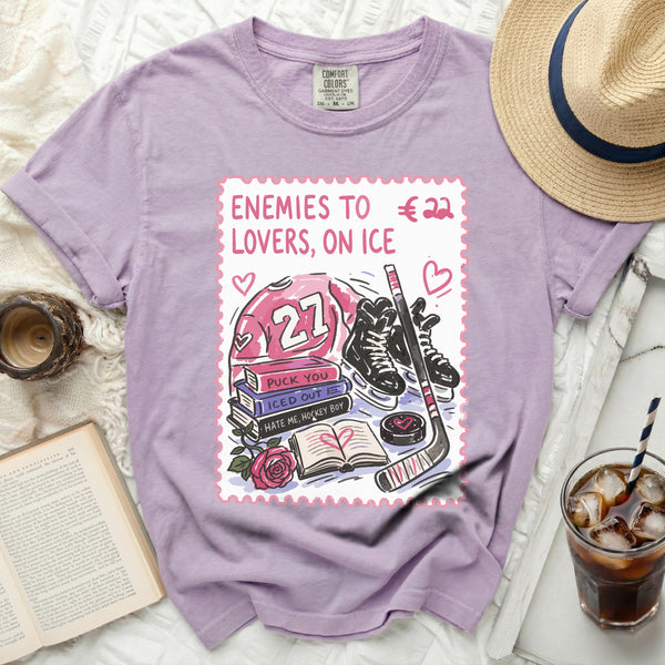 Enemies to Lovers Hockey Romance Tee in Orchid