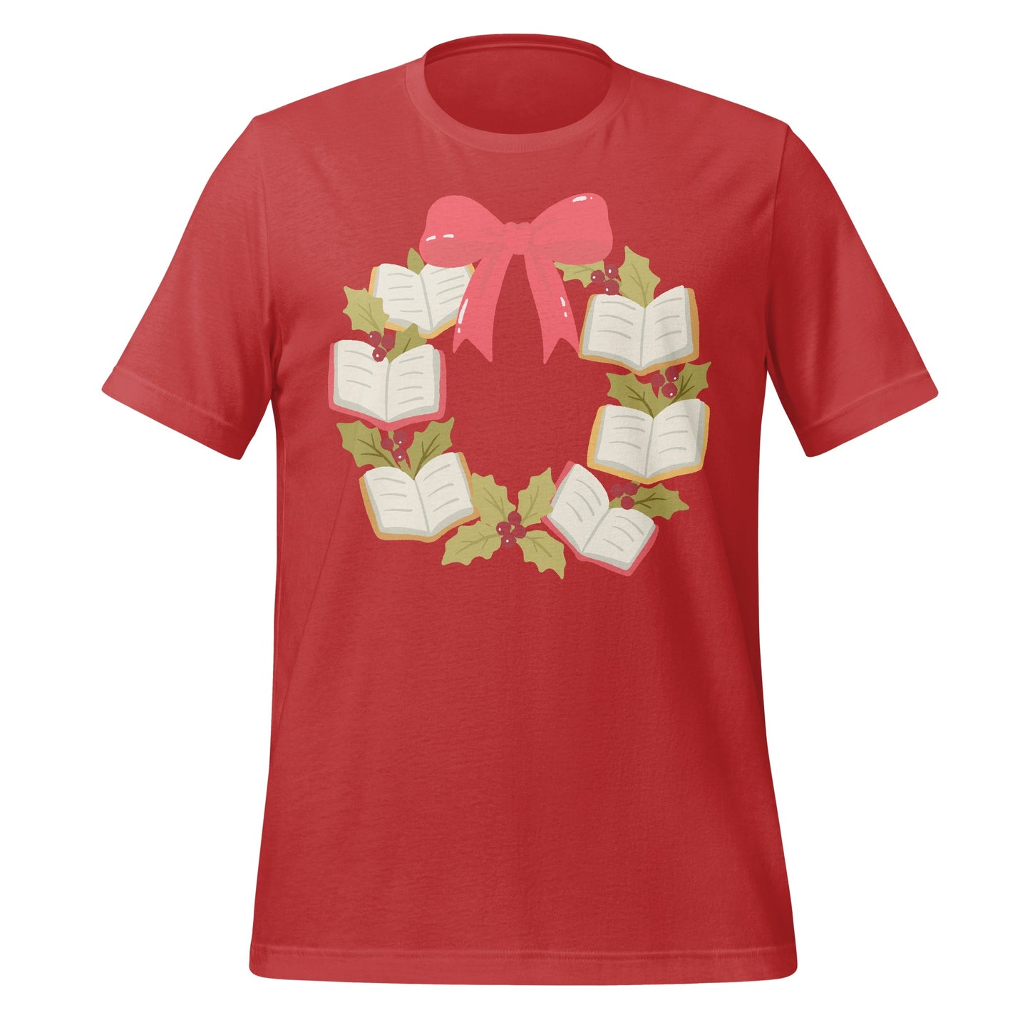 Festive Holiday Wreath T-Shirt with Book Design