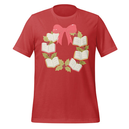 Festive Holiday Wreath T-Shirt with Book Design
