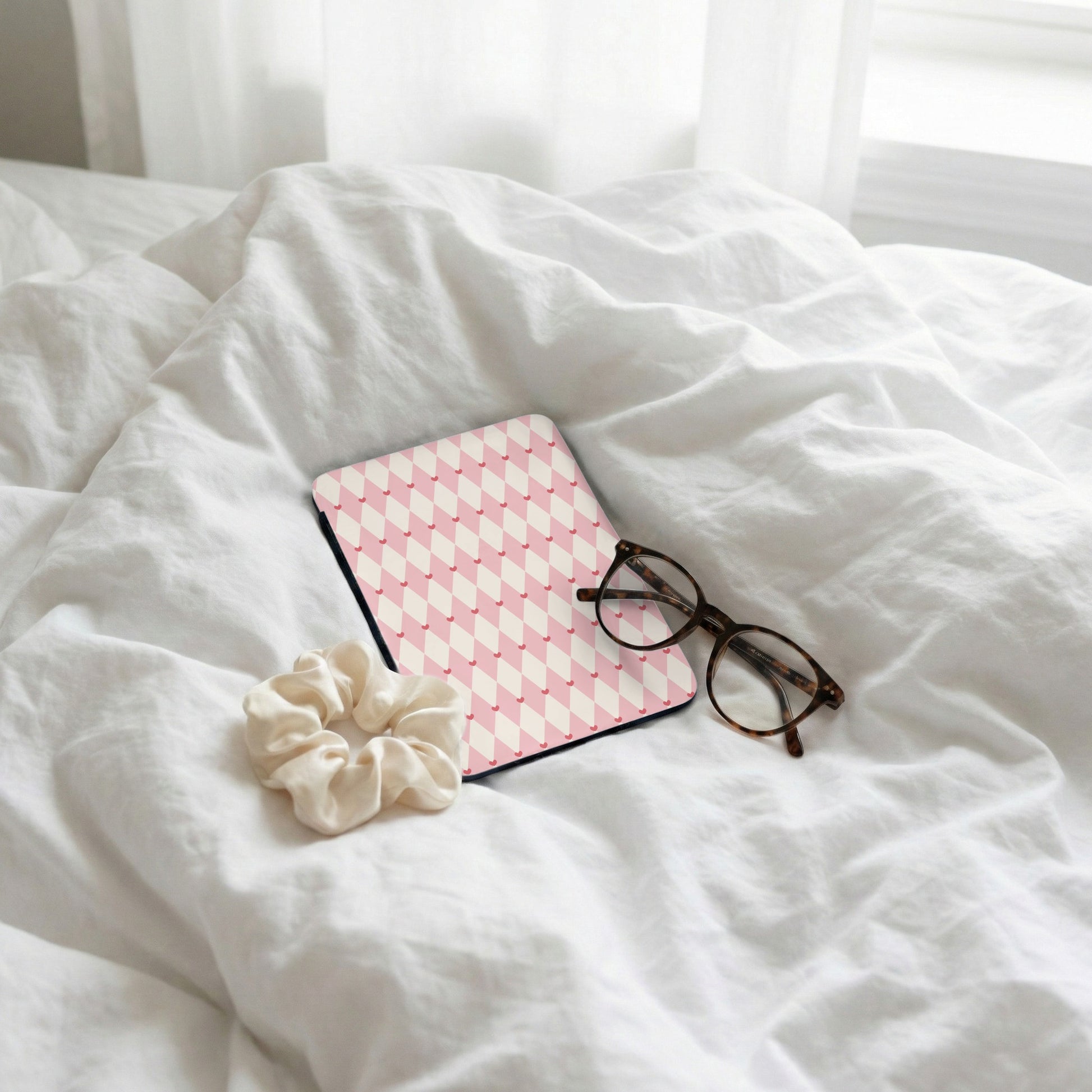 Pink and White Checkered Design on Tablet Case