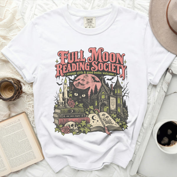 Full Moon Reading Society Tee in White