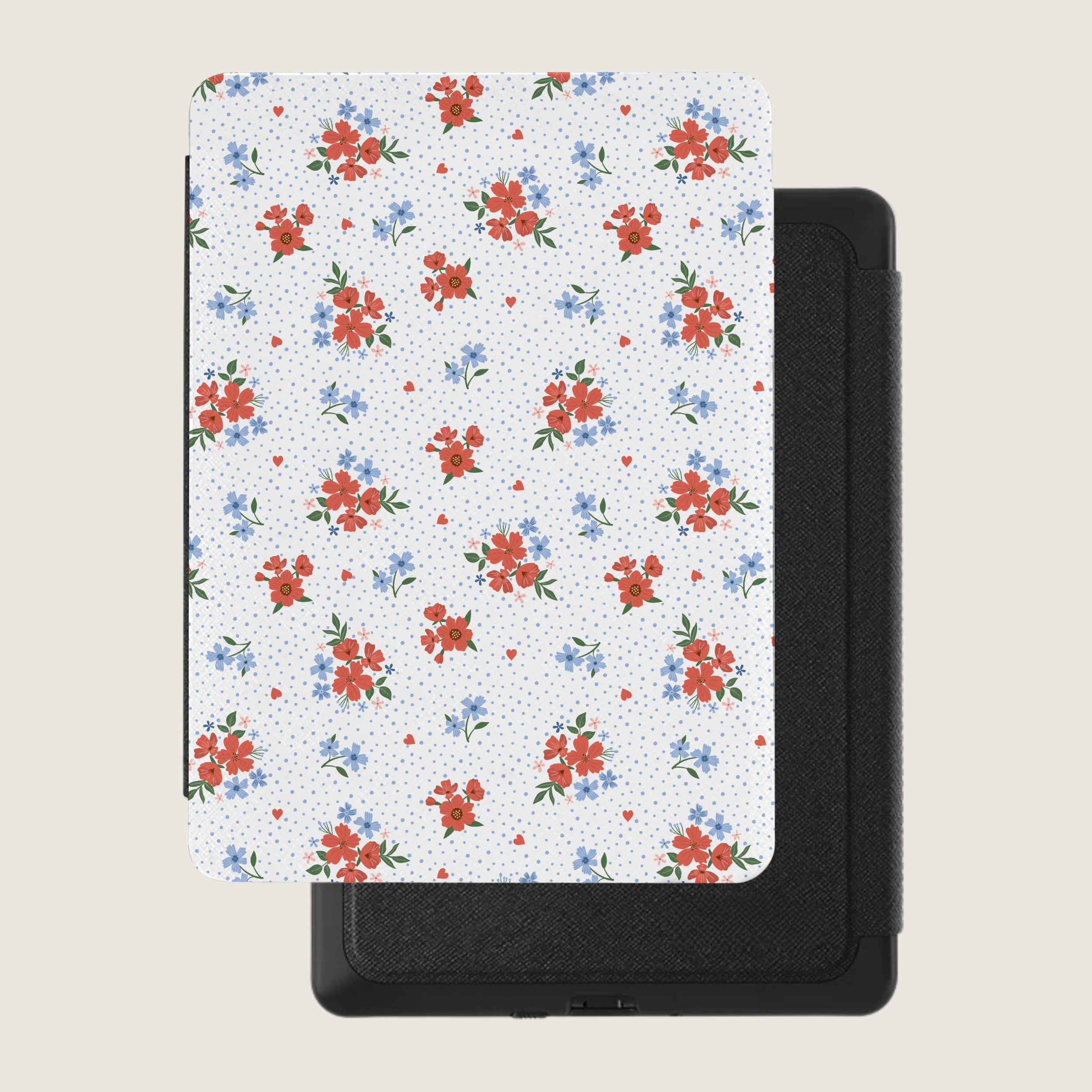 Floral Pattern with Red and Blue Flowers Kindle With Dots