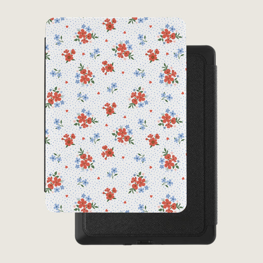Floral Pattern with Red and Blue Flowers Kindle With Dots