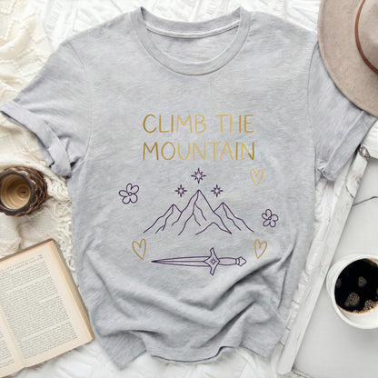 Climb The Mountain Dagger Stars Flowers Hearts Design product type
Tshirt, Apparel, Clothing, Graphic Tee, Mountain Design, Climb The Mountain, Adventure, Nature Lover, Outdoor Life, Explore, Stars Art, Flower Graphic, Heart Symbol, Dagger Motif, Inspirational, Motivational, Fantasy Style, Unique Print, Grey Shirt, Gold Accents