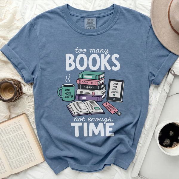 Too Many Books Tee in Blue Jean