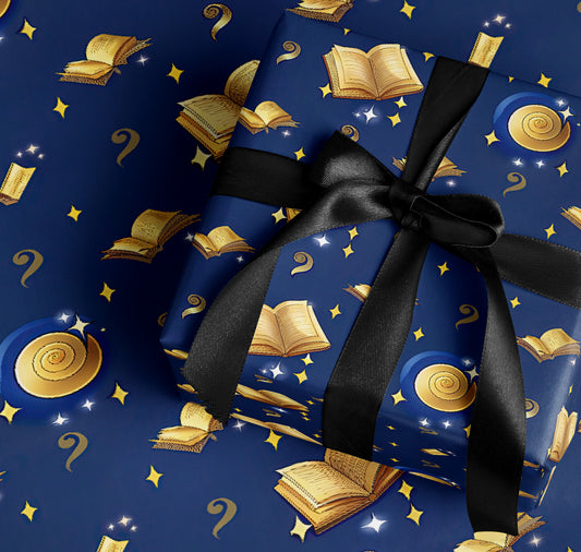 Enchanting Book and Scroll Design Wrapping Paper