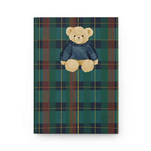 Cute Teddy Bear with Plaid Background Notebook