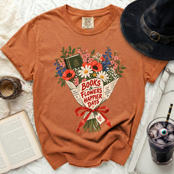 Books And Flowers Tee in Yam