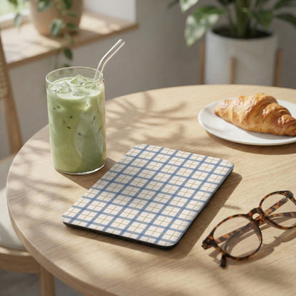 Elegant Blue and White Plaid Design Tablet Cover